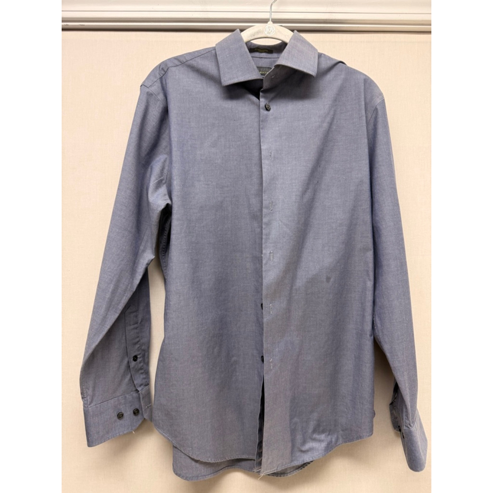 Men's CALIBRATE BlueGray Trim Fit Dress Shirt Neck 15.5